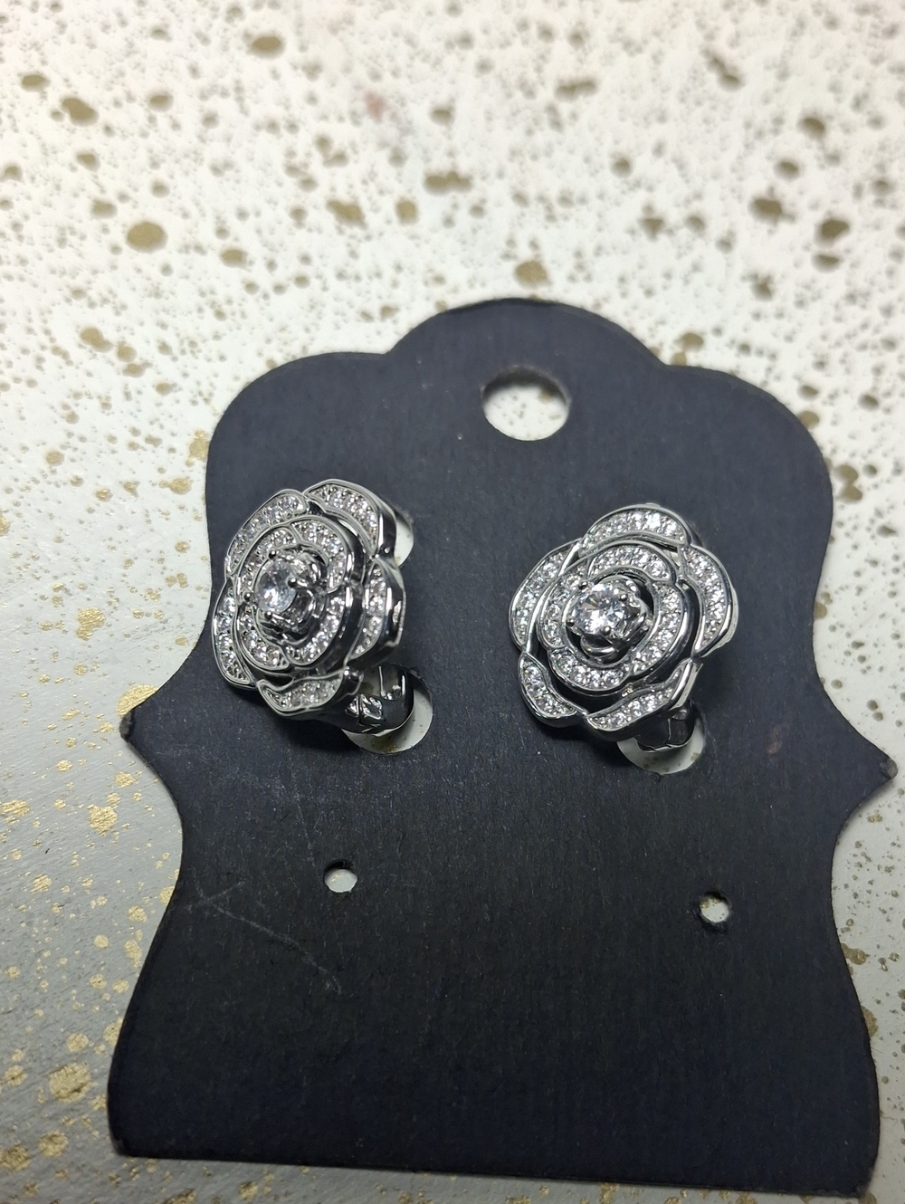 Silver Crystal Rose Flower Stud Earrings - Women Jewelry